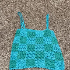 Pink Lily Blue and Green Crochet Tank Top